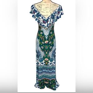 Hale Bob Green and Blue Resort Maxi Dress SZ XS EUC